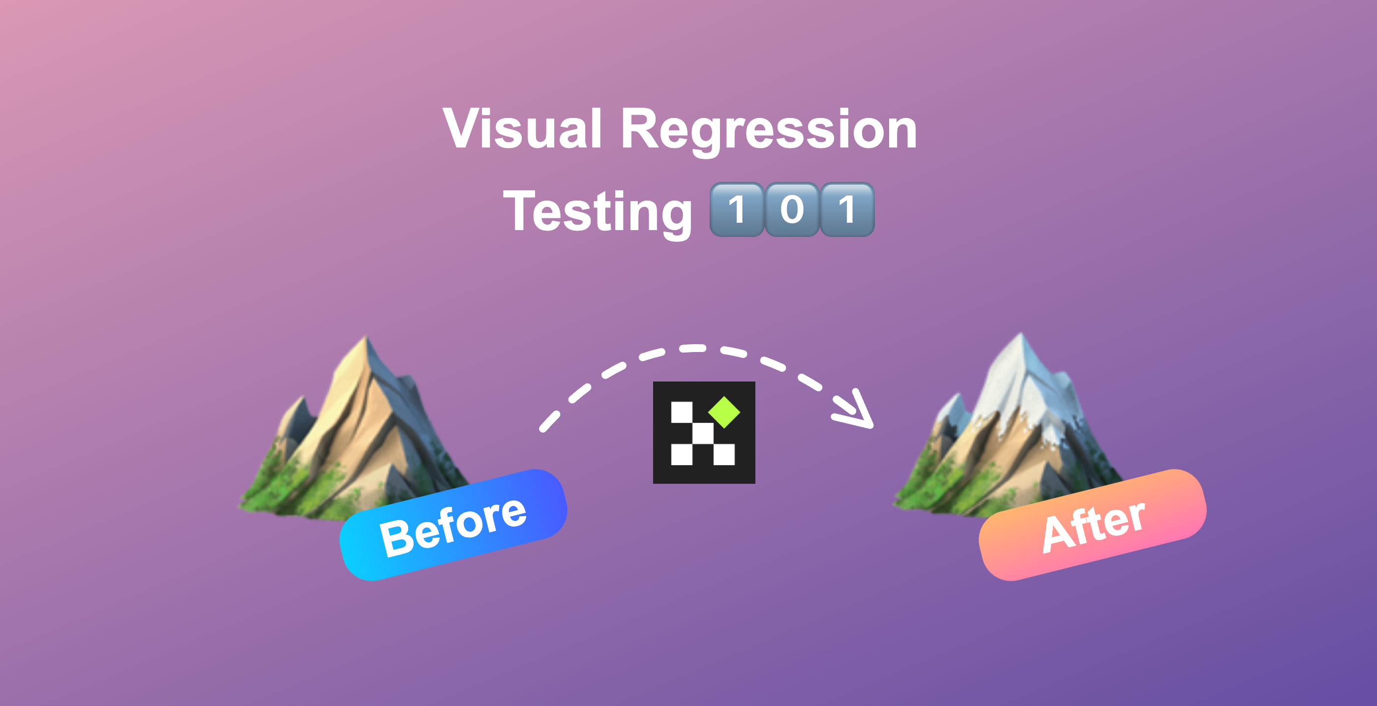 Picture of two mountain emojis with & without snow to depict how visual tests work